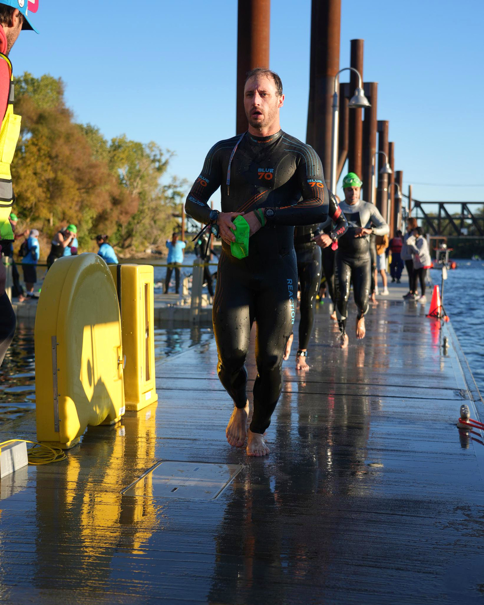 Erik Hurley exiting the water during a triathlon